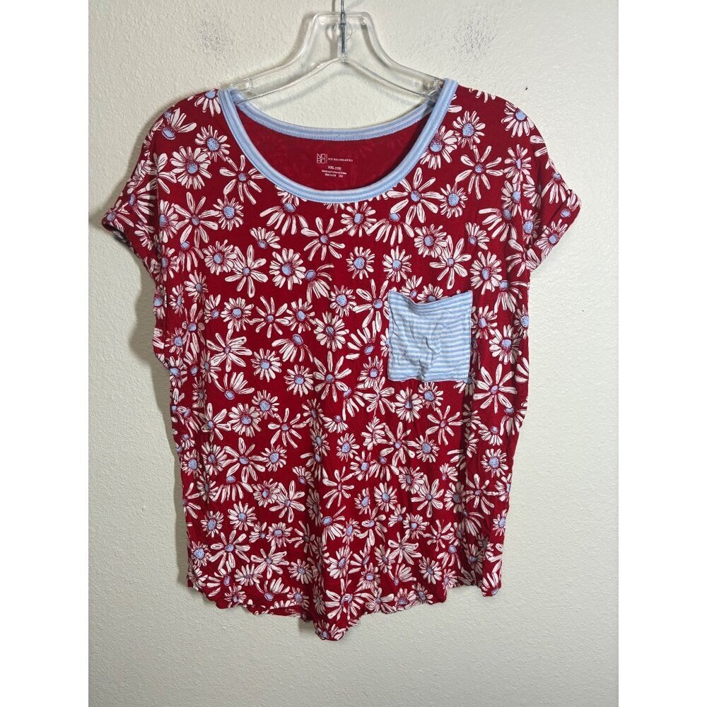 No Boundaries T-Shirt Daisy Print Boho Casual Spring Red Size XXL (19) Juniors